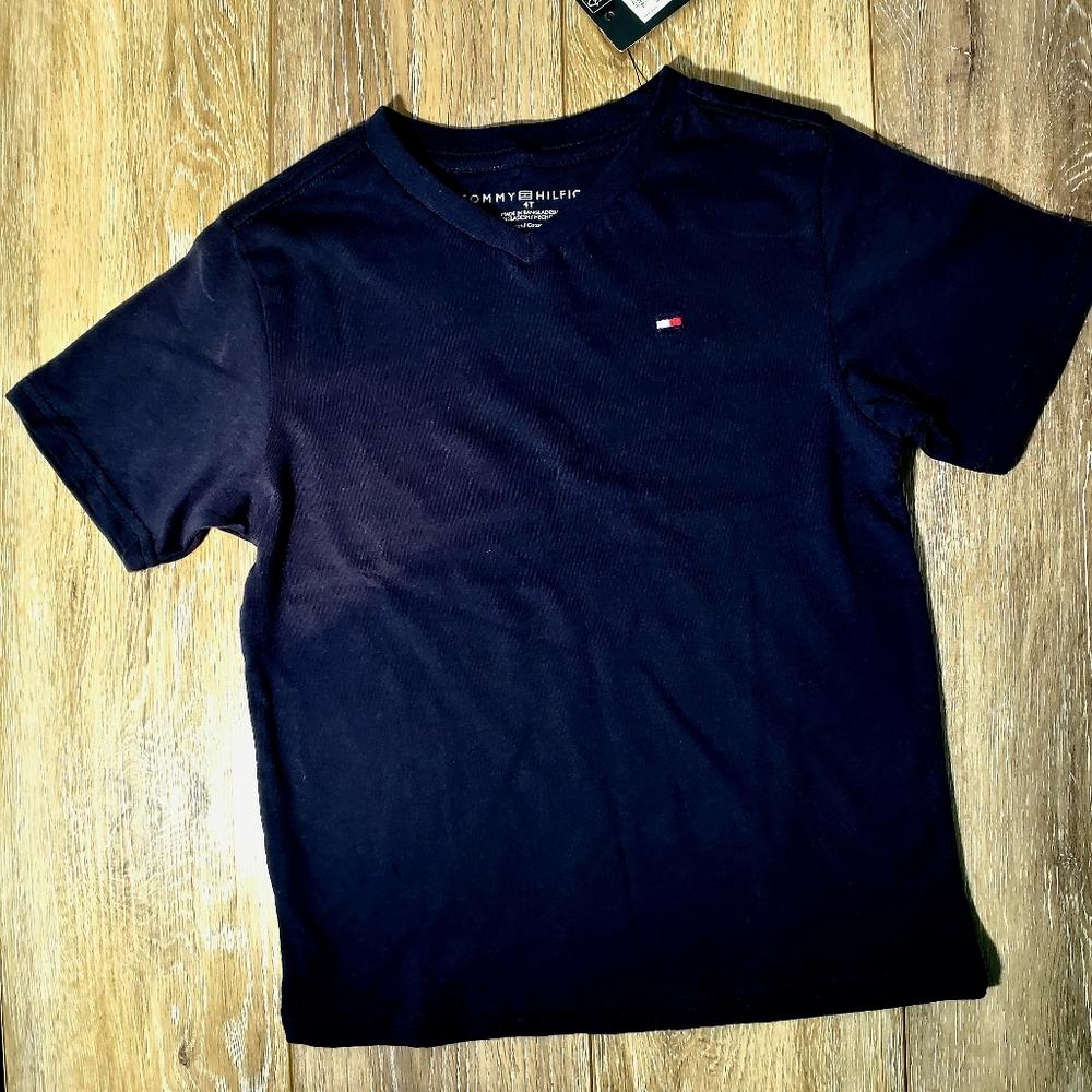 Tommy Hilfiger Navy Blue V-Neck Short Sleeve Tee Size 4T